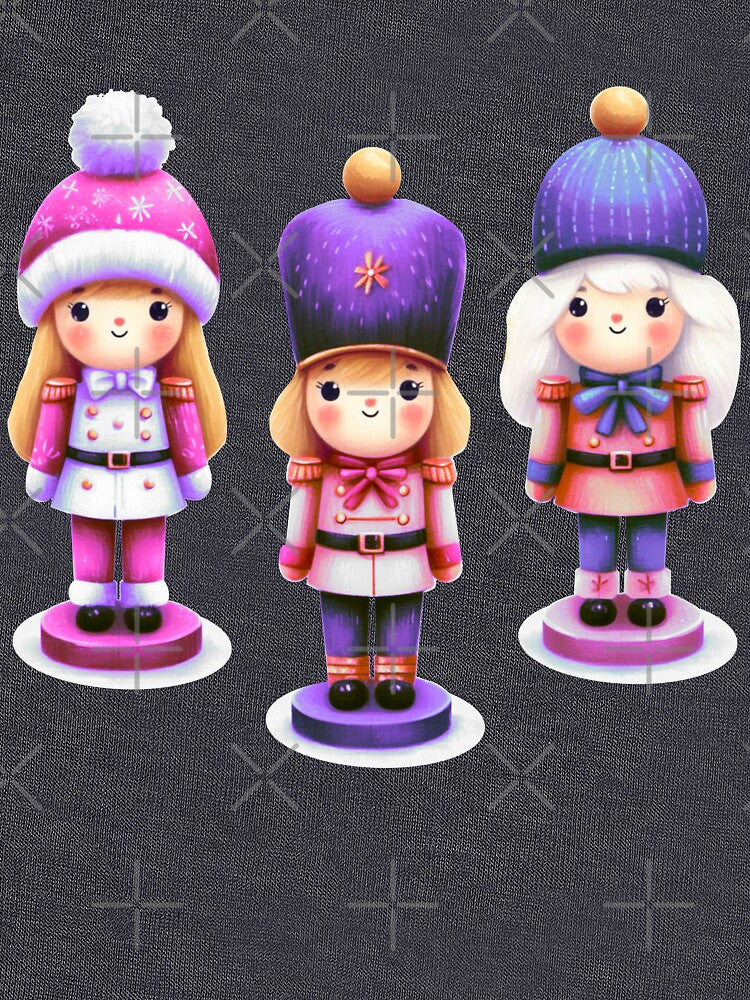 Offset Trio of Nutcracker Dolls - Pink, Purple, White, and Gold - Christmas - Black Background by Star-Fragment