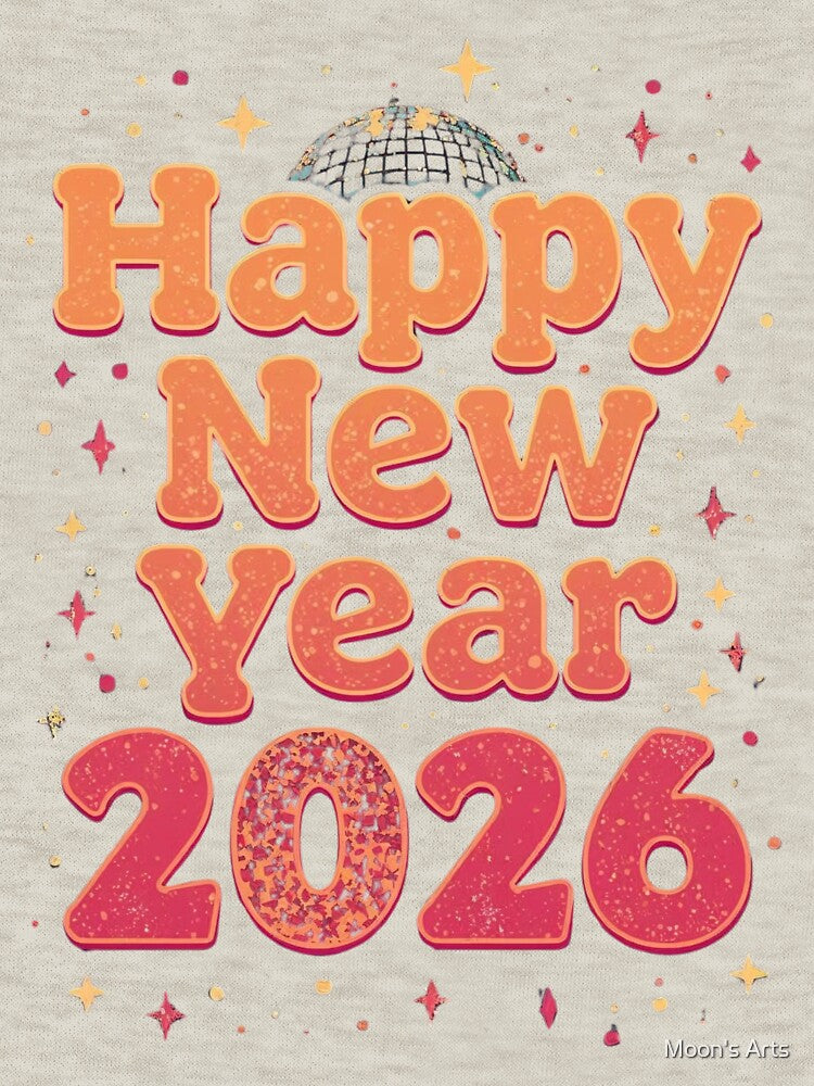 Happy New Year 2026 Retro Typography | Festive Celebration Graphic Design by Moon's Arts