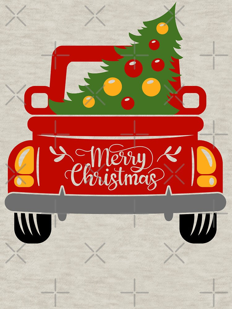 Vintage red trucks carrying christmas tree by hobbybox