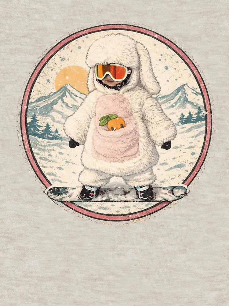 Fluffy White Snowboard Bunny – Cozy Winter Aesthetic Art by SkiStickerHub