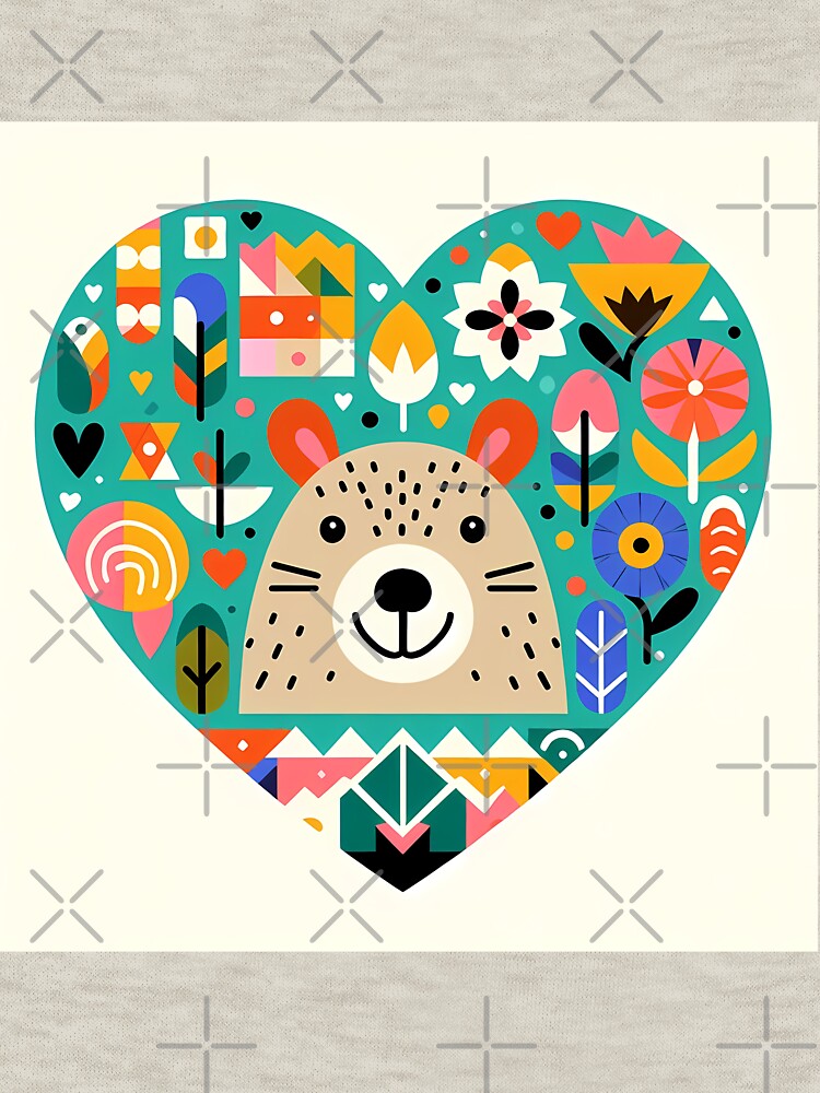 Cute Smiling Capybara in Heart with Flowers - Scandinavian Folk Art by heidiannemorris © by FOLK ART FUSION