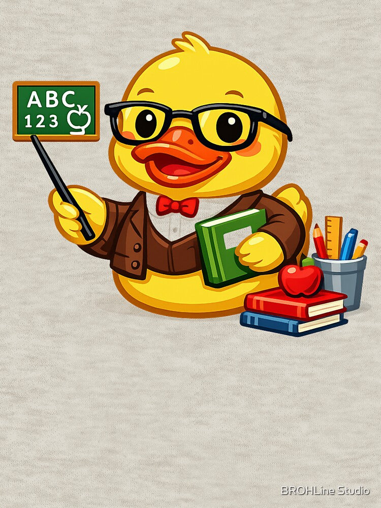 Funny Teacher Rubber Duck Cartoon Classroom Duck by BROHLine Studio