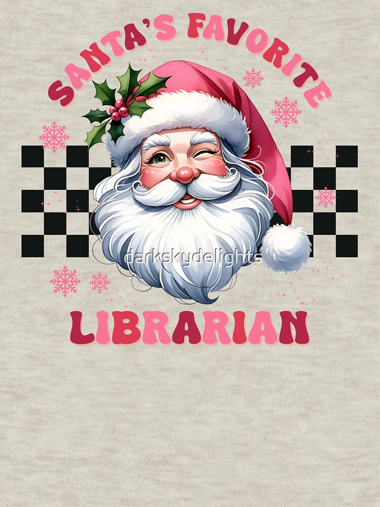 Retro Santa's Favorite Librarian Checkerboard Christmas by darkskydelights