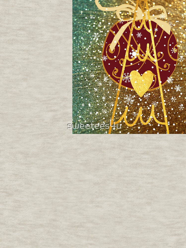 Glitter Christmas love with red ornament, golden heart, ribbon, snow and tree by sweetees4u