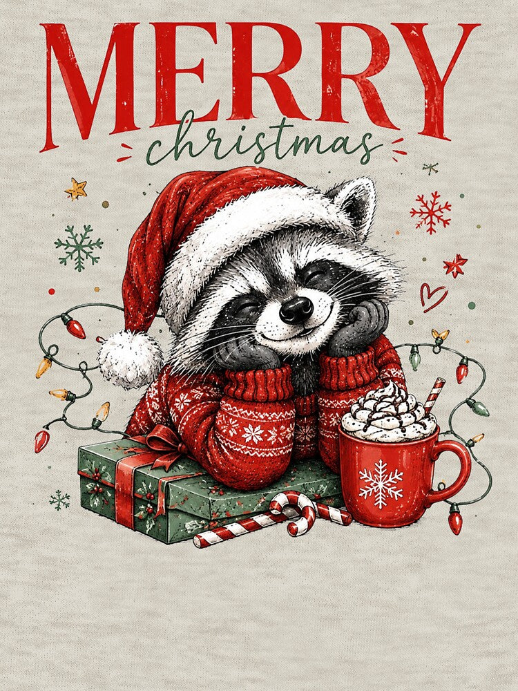 Merry Christmas Raccoon, Funny Festive Holiday Animal Drinking Coffee, Cute Winter Raccoon Christmas Gift for Coffee Lovers by Quiajia