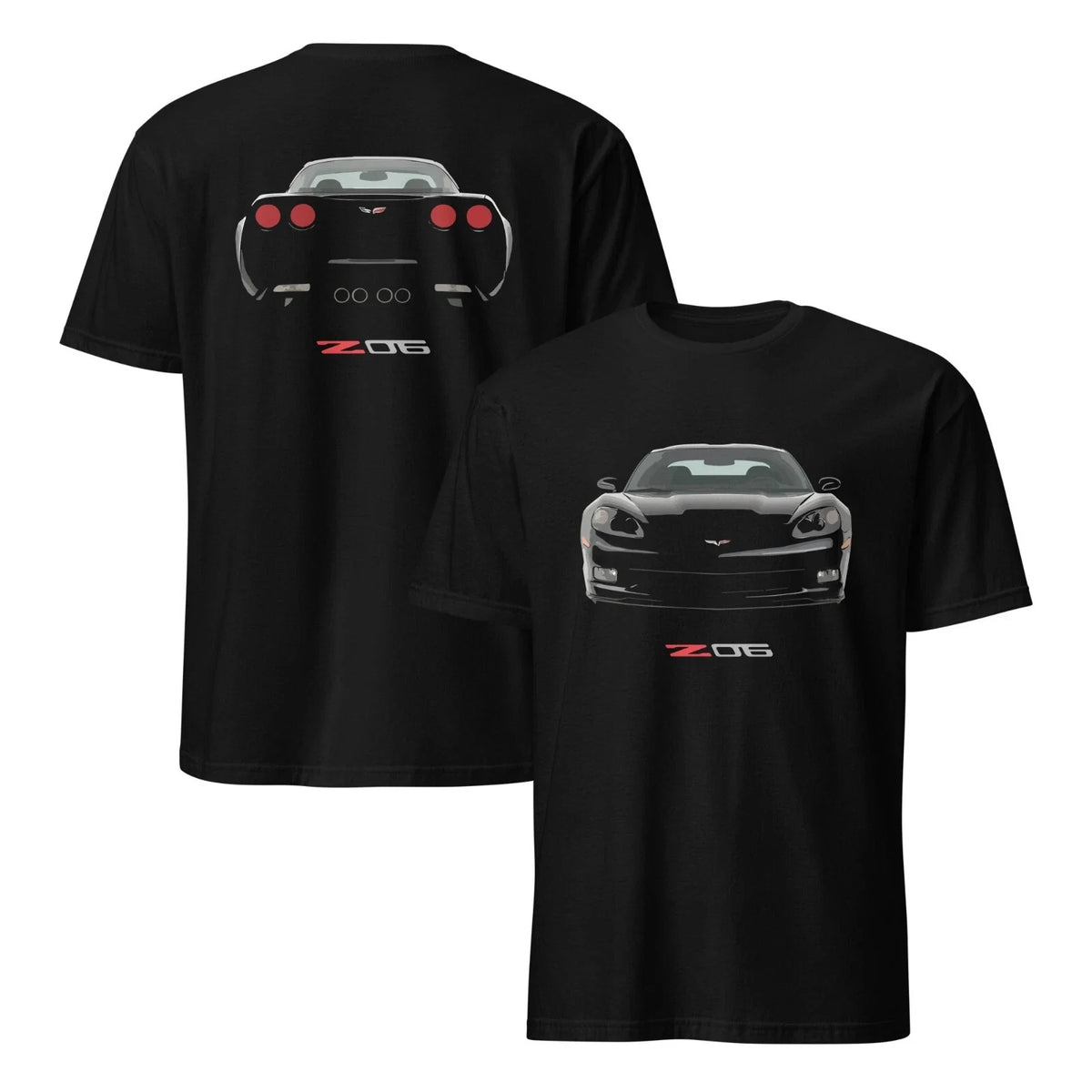 Black vette C6 Z06 Front and Rear Short-Sleeve Unisex Black Unisex
