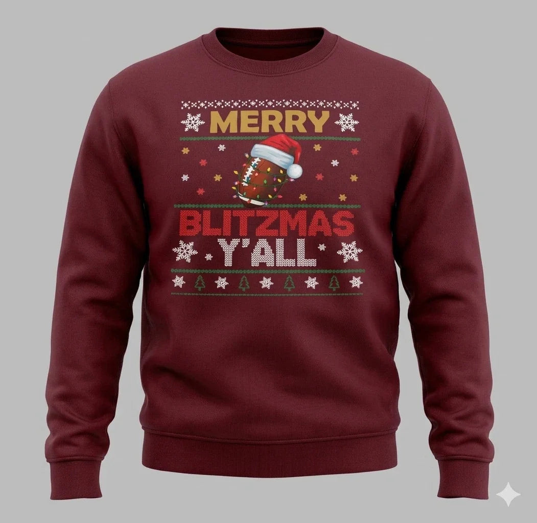 Merry Blitz-Mas FREE SHIPPING Football Crew Neck NEW Unisex