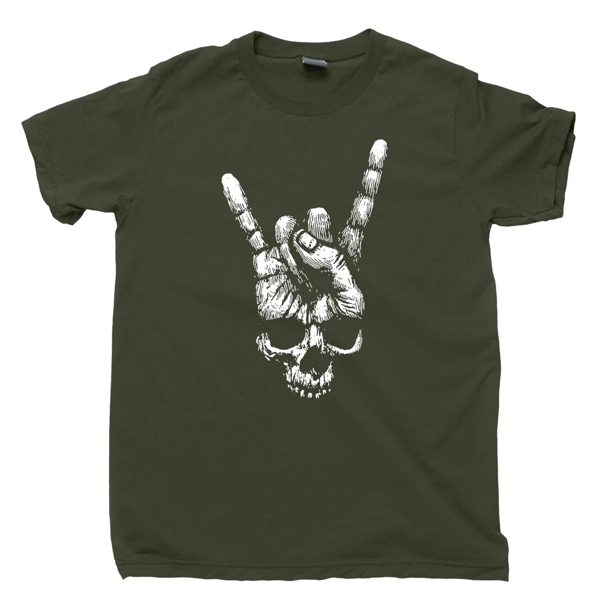 Skull Devil Sign T Shirt Thrash Metal Rock Band Guitar Patch Sticker Poster Tee Unisex