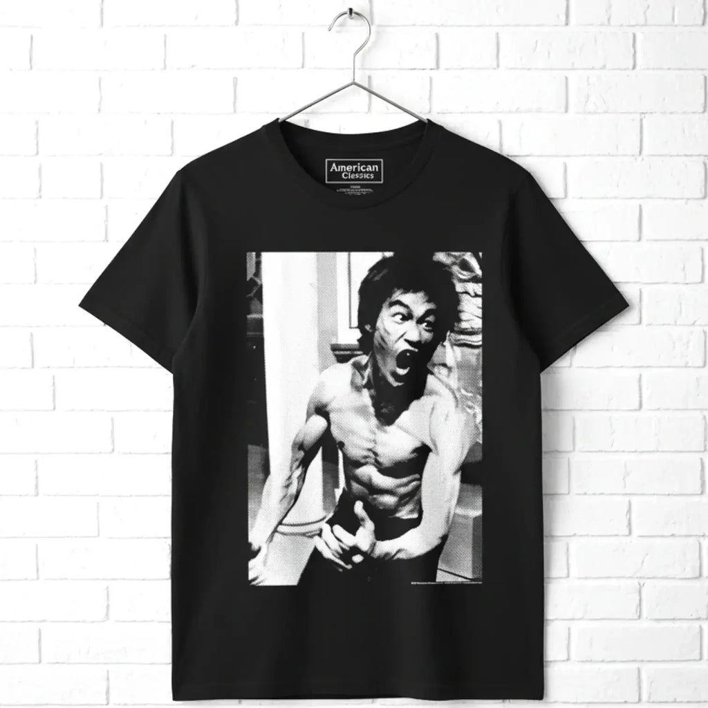Bruce Lee Kung Fu in Action Photo Men's T Shirt Angry Ninja Legend Martial Arts Unisex