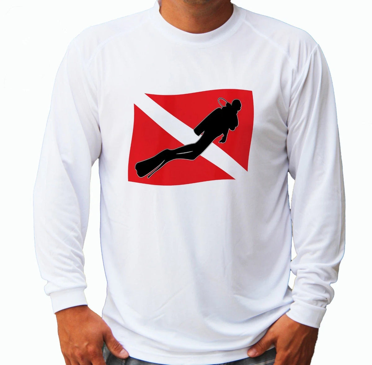 Diver Diving Flag Logo Long Sleeve UPF 30 Fishing Boat UV Protection Unisex