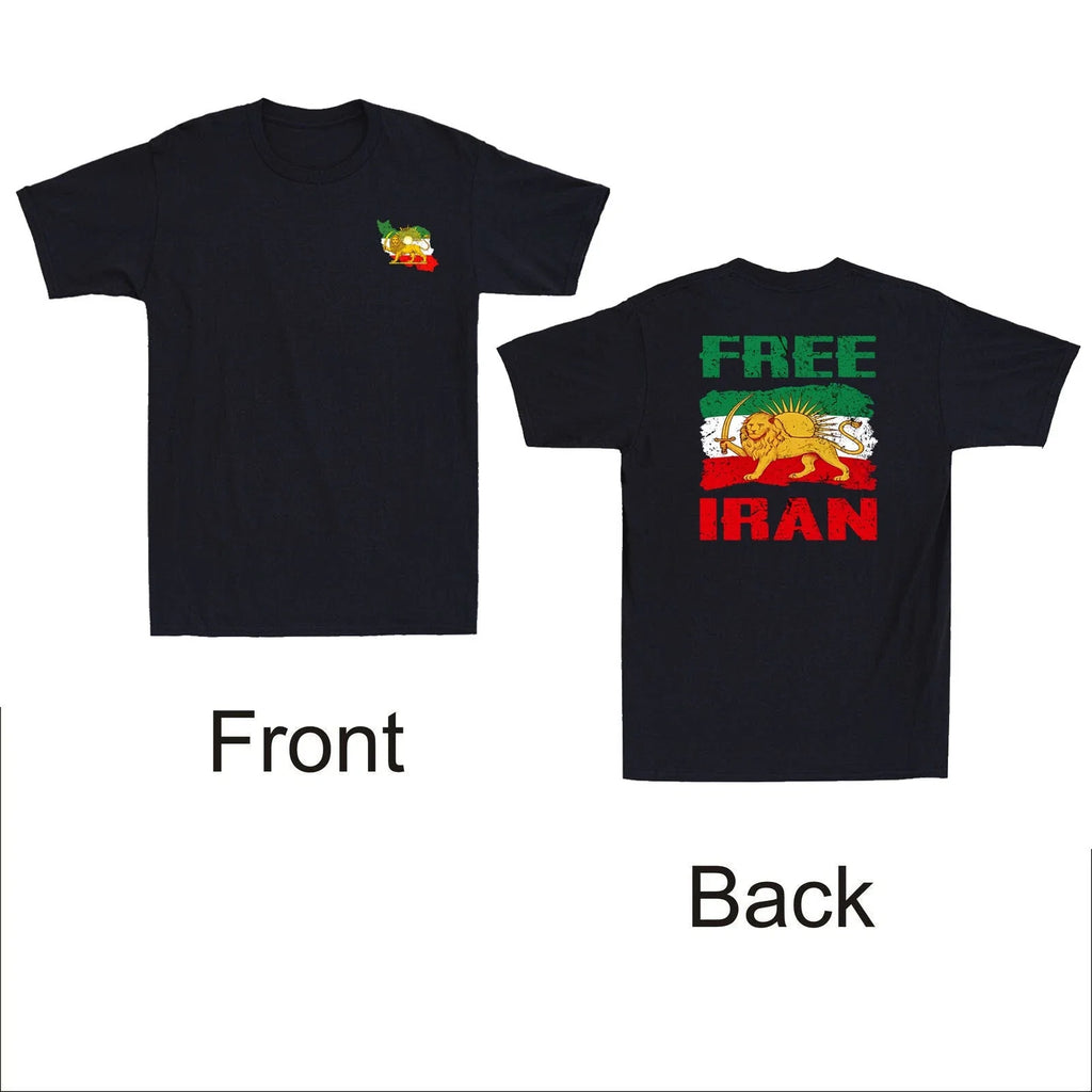 Iran Flag with Lion and Sun Emblem, FREE IRAN Front&Back Vintage Men's Unisex