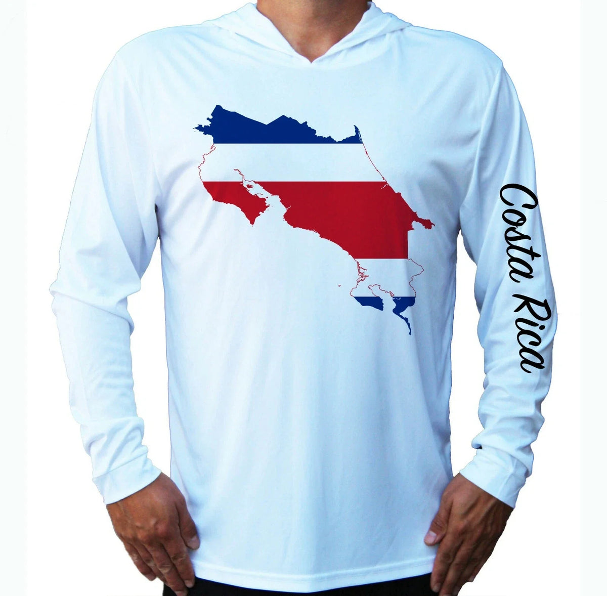 Costa Rica Flag Water Sport UV Protected UPF 50 Long Sleeve Hood Fishing Unisex