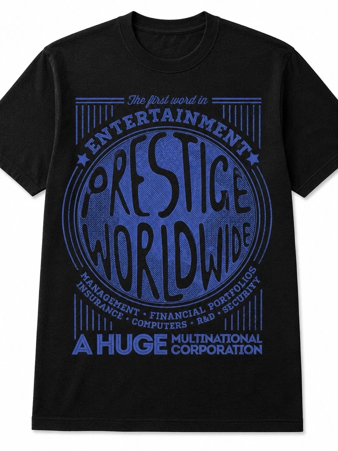 Prestige Worldwide Graphic | Retro Corporate Parody Tee | Unisex