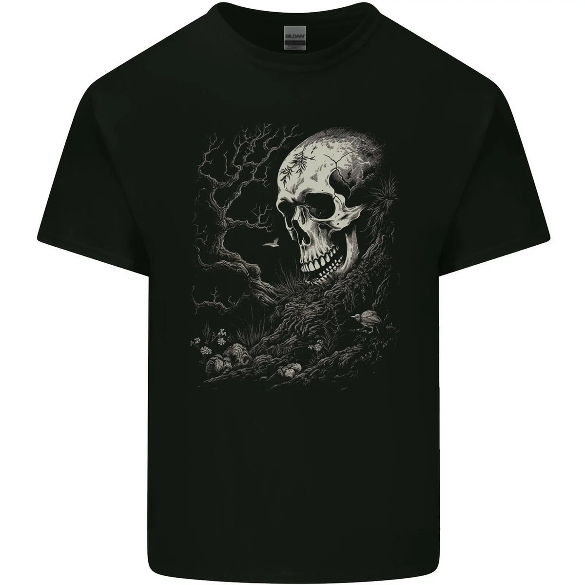 At One With Nature Skull Mens Cotton Tee Top Unisex