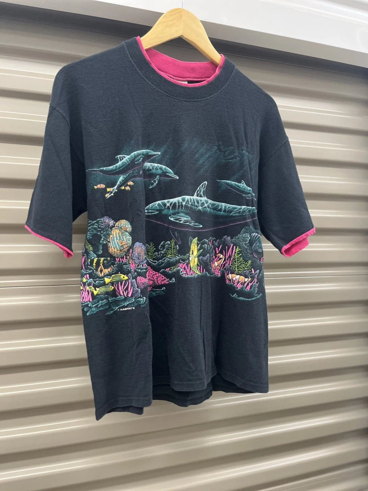 Vintage 90s Animals Habitat Ocean Graphic Tee Black Men’s Large Cotton Unisex