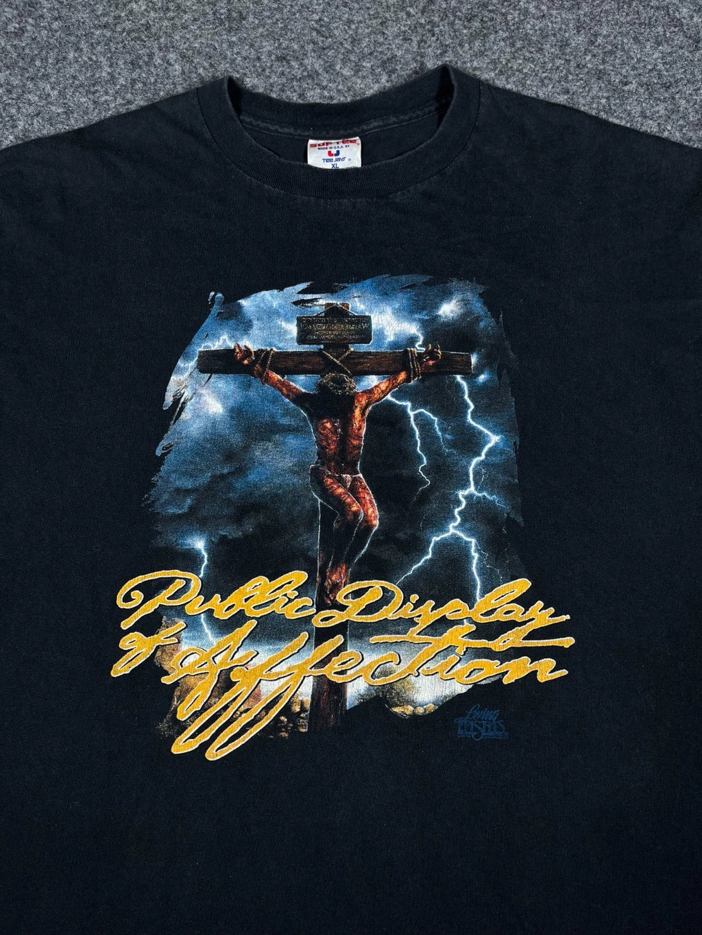 Vintage 90s Jesus Public Display Of Affection Lightning Cross Religion Shirt XL Unisex