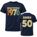 Personalised 50th Birthday in 2026 T Shirt Vintage 1976 Name Back Print Gift Unisex