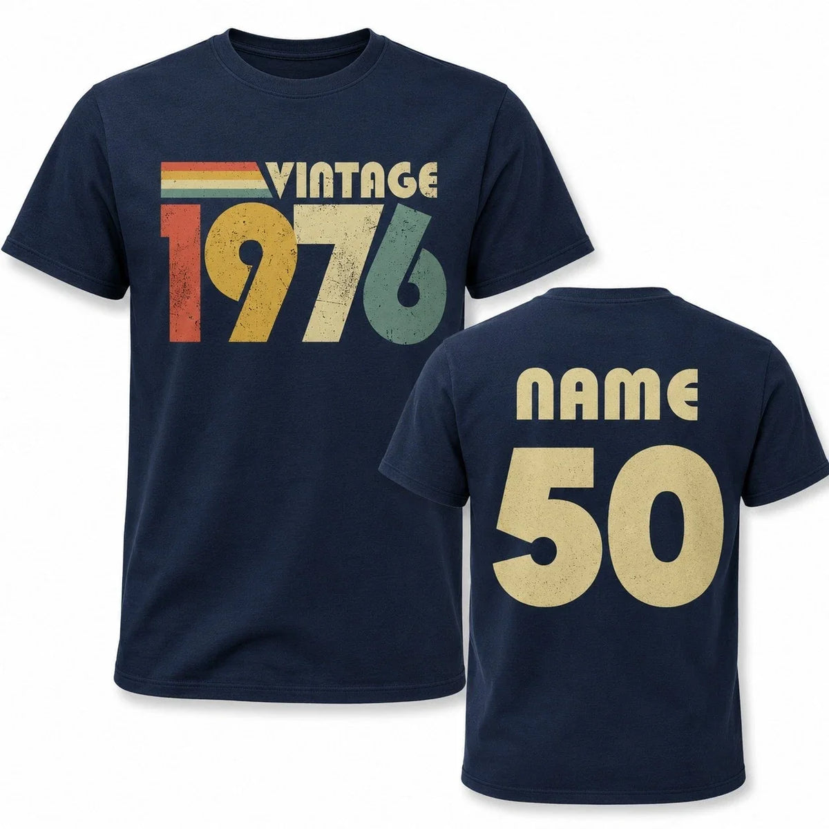 Personalised 50th Birthday in 2026 T Shirt Vintage 1976 Name Back Print Gift Unisex