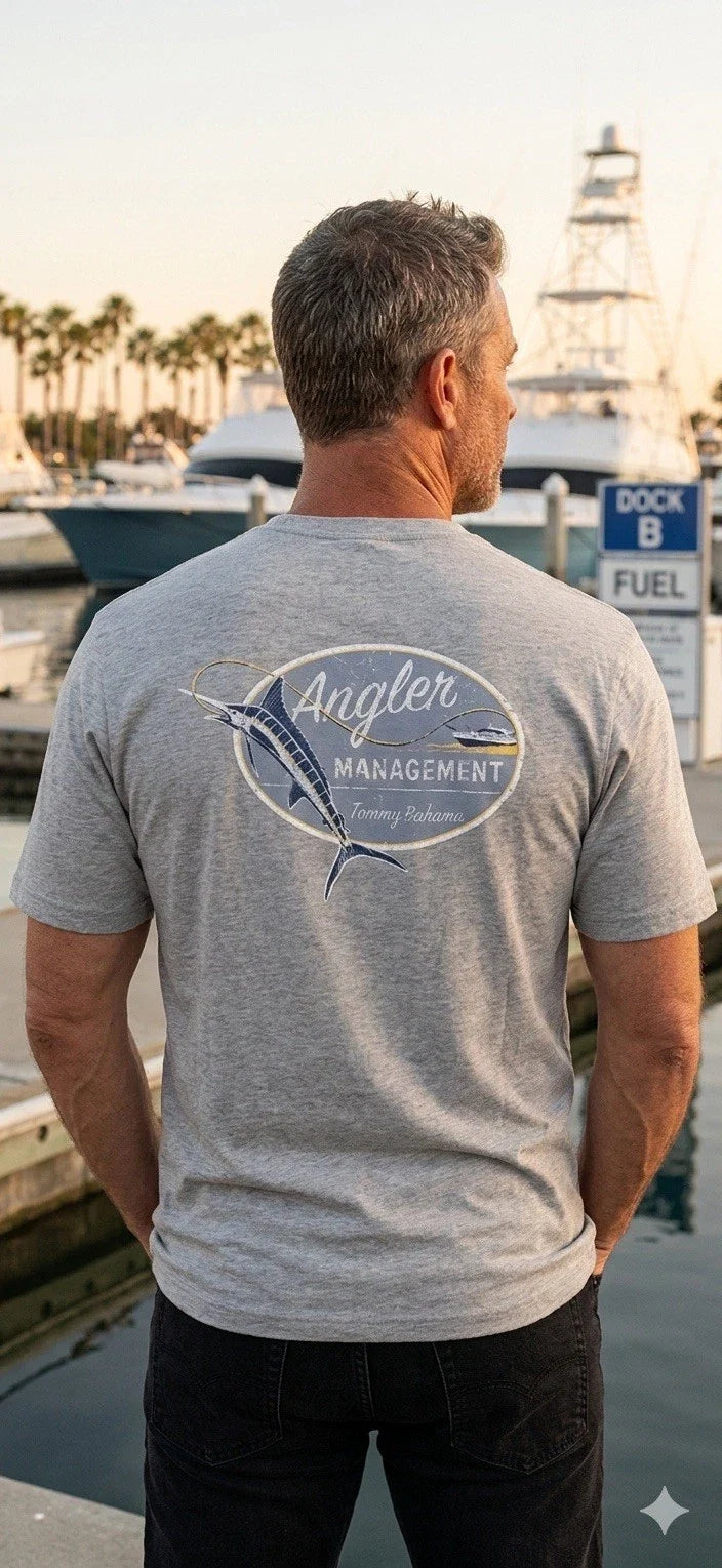 $45 TOMMY BAHAMA Heather Grey ANGLER MANAGEMENT Relaxed Fit Short Sleeve Unisex