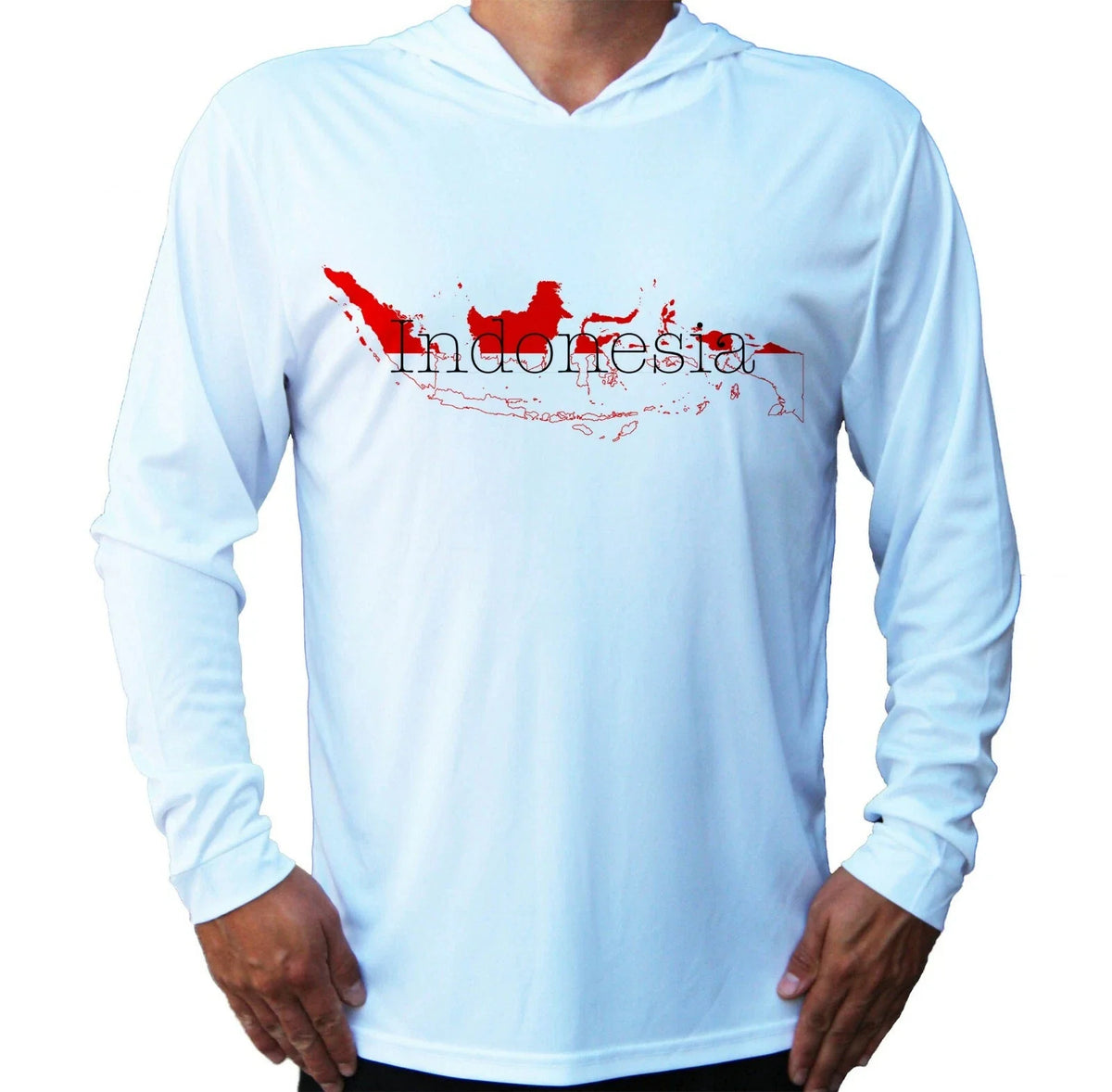 Flag Map Indonesia Sport UV Protected UPF 50 Long Sleeve Hood Fishing Unisex