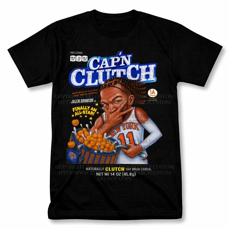 Jalen Brunson Captain Clutch Cereal Knicks Graphic T Shirt Vintage Fan Tee Unisex