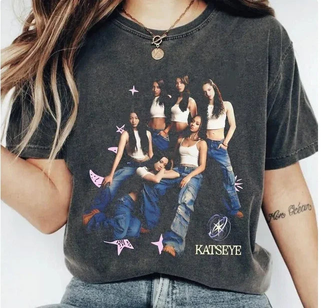 Katseye The Chaos Tour Vintage Tee, Eyekon K-Pop Concert Merch Unisex Unisex