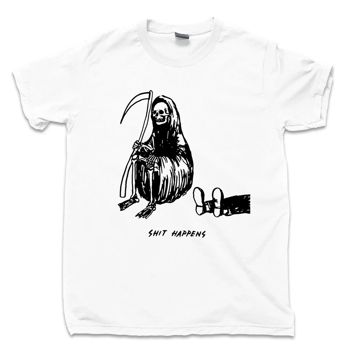 Grim Reaper T Shirt Skeleton Statue Figure Mask Costume Necklace Ring Tattoo Tee Unisex