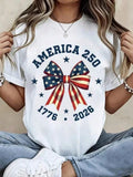 America 250 Patriotic Bow Flag Print 1776 2026 Short Sleeve Unisex