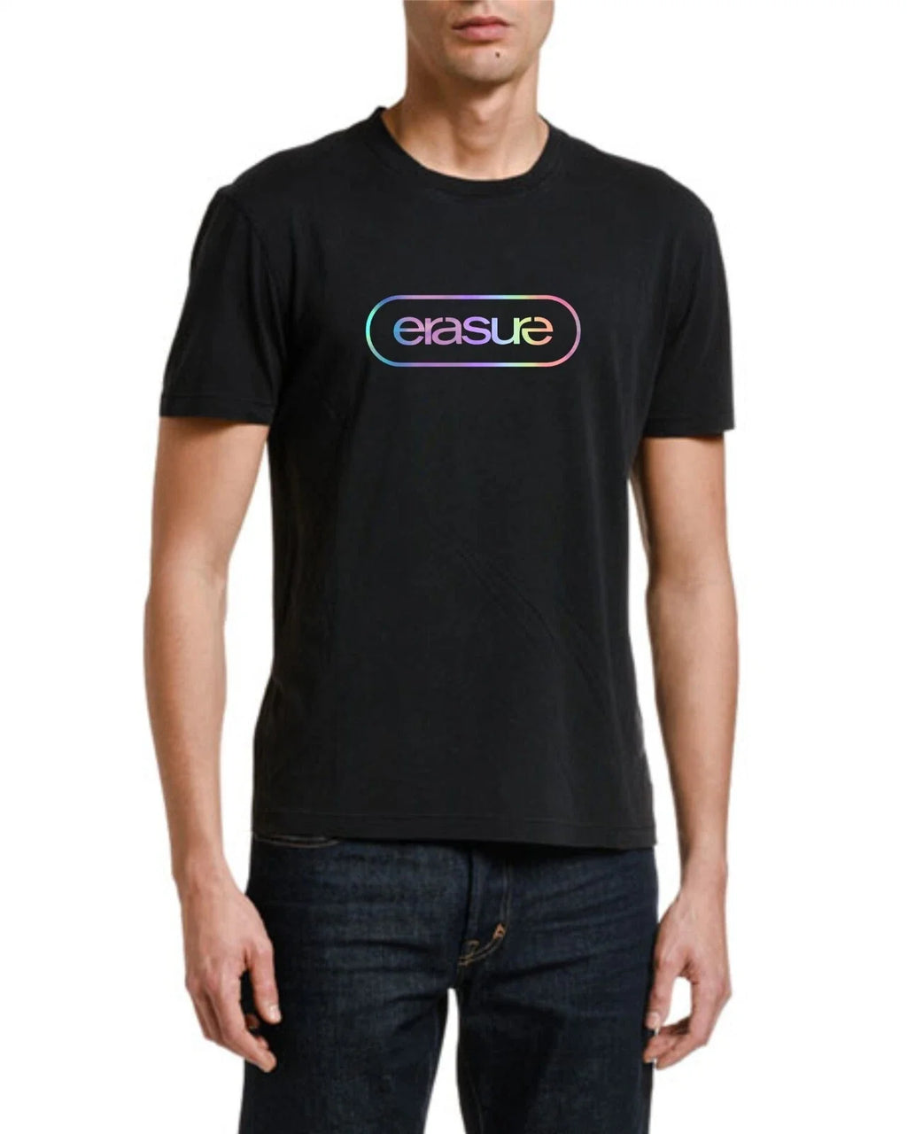 ERASURE band T- SHIRT(black) rainbow holographic(great for concert tee shirt) Unisex