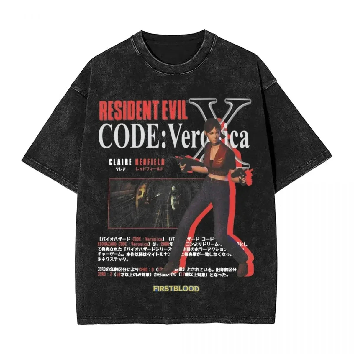 Resident Evil Code Veronica X Graphic Print 100% Washed Cotton Tees Unisex