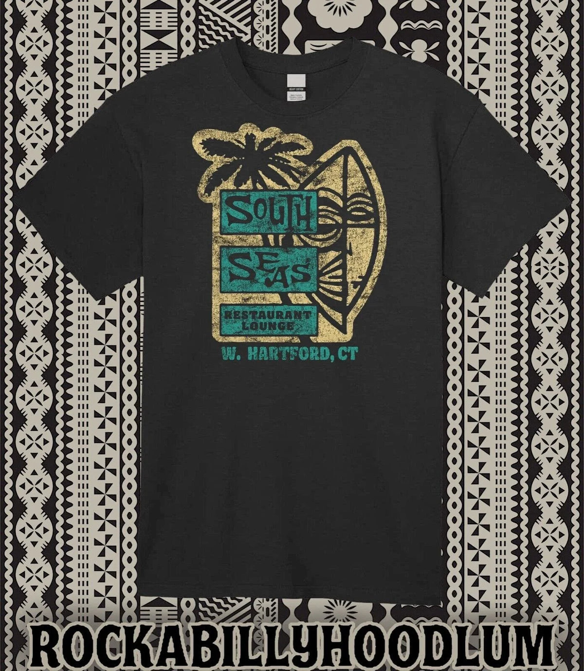 Retro Tiki Art Tee T Shirt Cotton Bar Mug Restaurant South Seas West Hartford CT Unisex