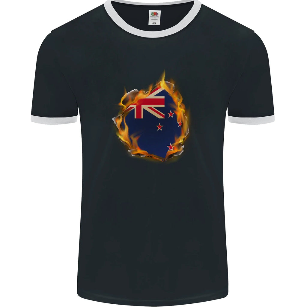 The Flag of New Zealand Fire Effect Kiwi Mens Ringer FotL Unisex