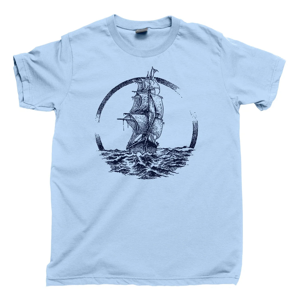 Sailing Ship T Shirt Sailors Sail Oceans Seas Sloop Schooner Pirate Tattoos Tee Unisex