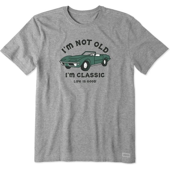 Life is Good. Men's I'm Not Old Sports Car Short Sleeve Crusher Tee Heather Gray Unisex