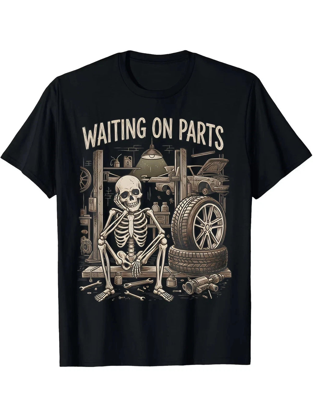 SALE Funny Skeleton Mechanic Shirt Waiting For Parts Auto Repair Garage Tee Gift