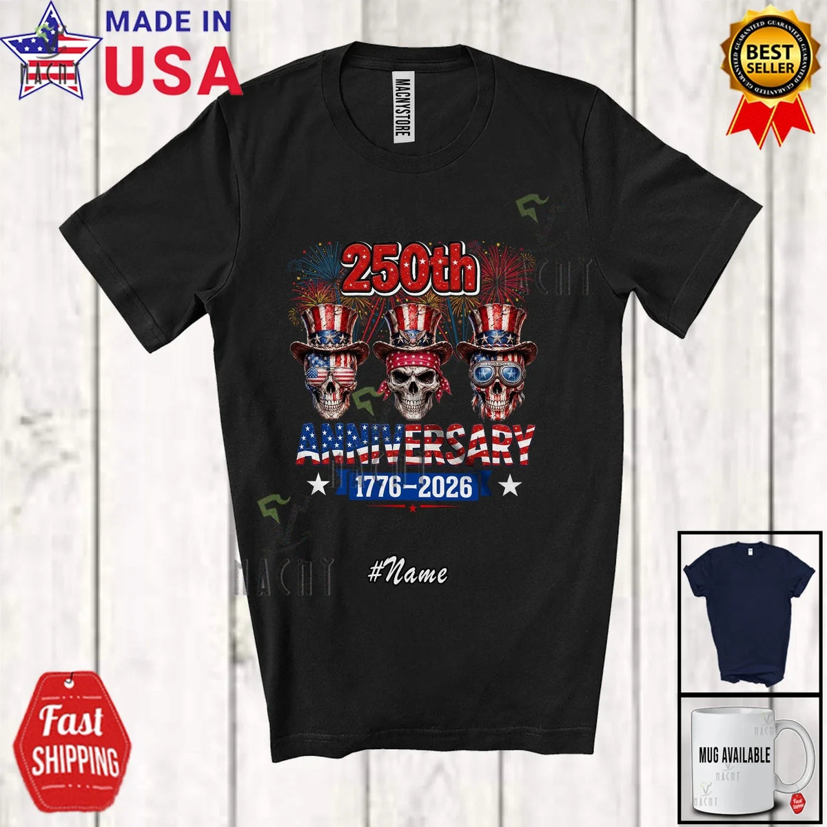 Custom Name 250th Anniversary; 4th Of July Three Skull; Freedom Patriotic Shirt Unisex