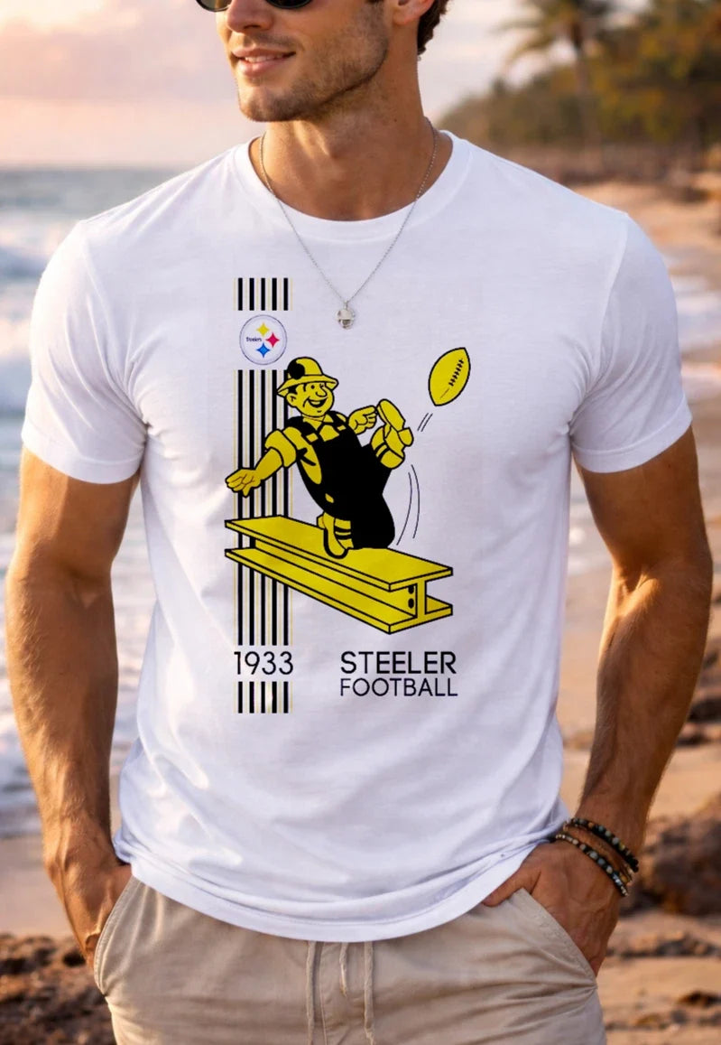 Pittsburgh Football Steel Worker Graphic Vintage Style Fan Tee Unisex
