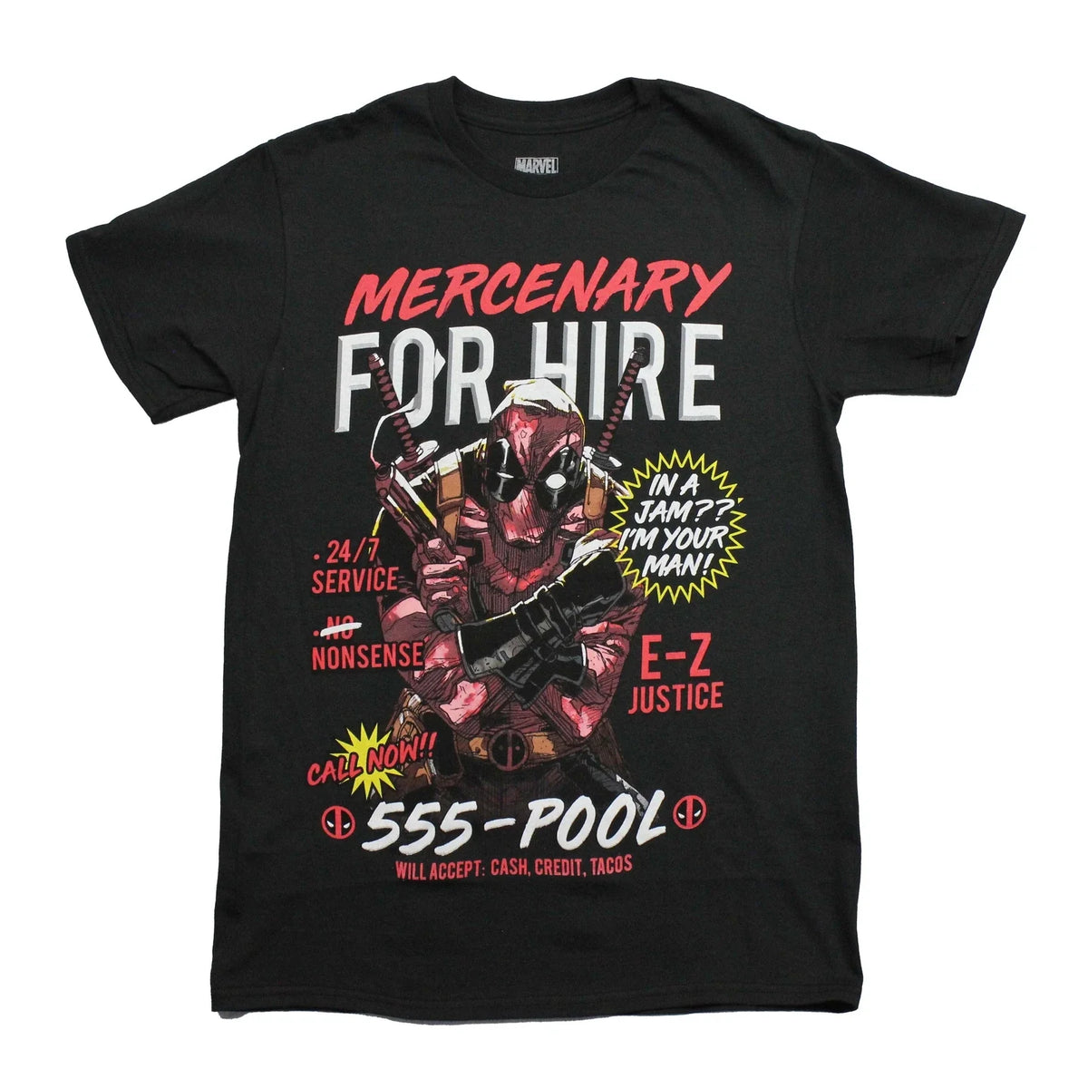 Deadpool New Adult - Ad Mercenary for Hire 555-POOL Image Unisex