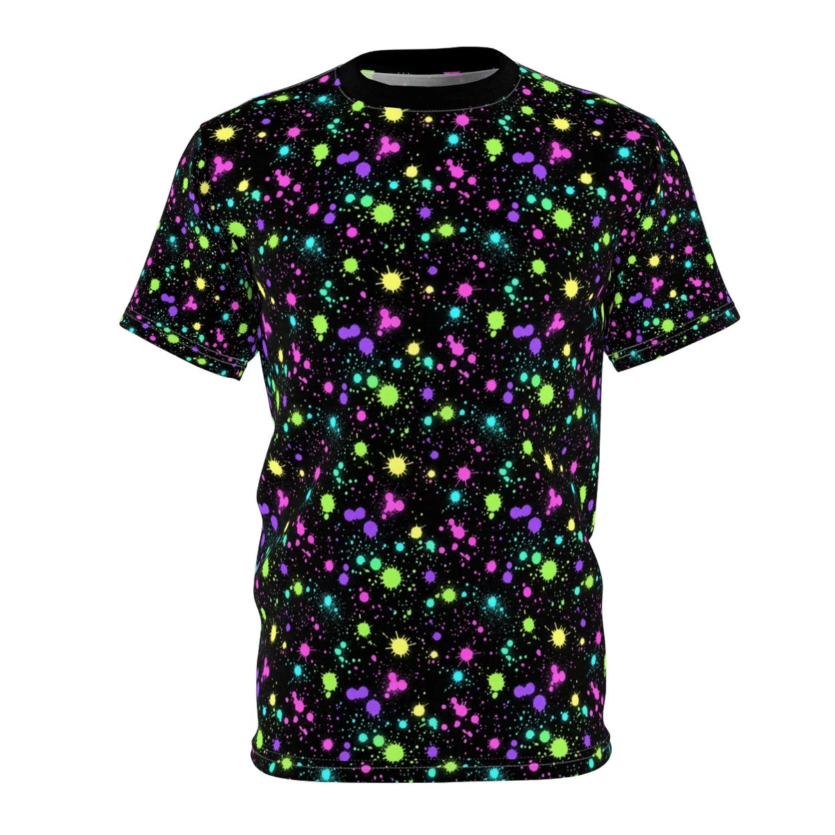 Neon Paint Splatters Tee | Black Galaxy All-Over Print Unisex