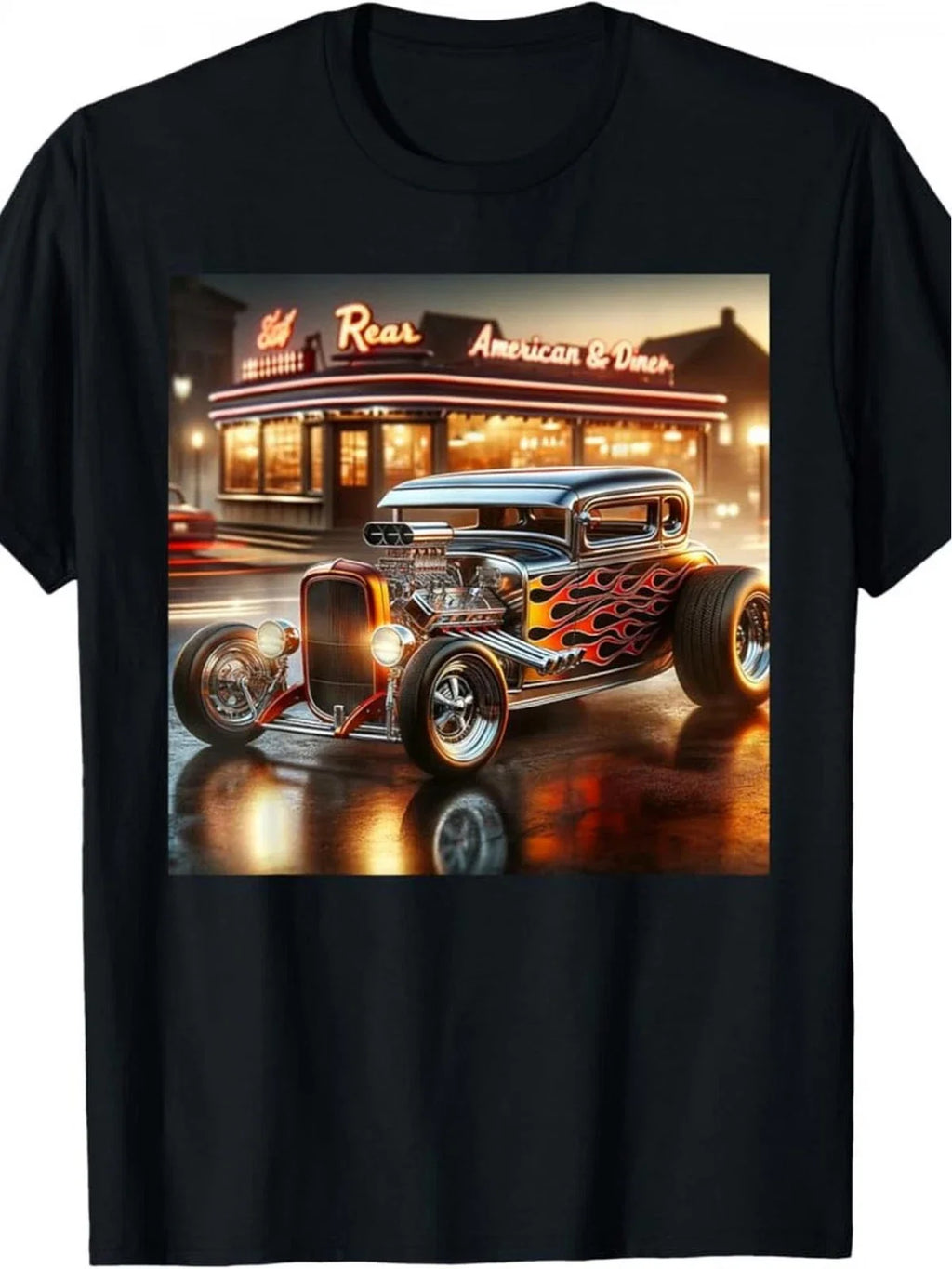 Men's Vintage Hot Rod Graphic - 100% Cotton Crew Neck Retro Muscle Car & Unisex