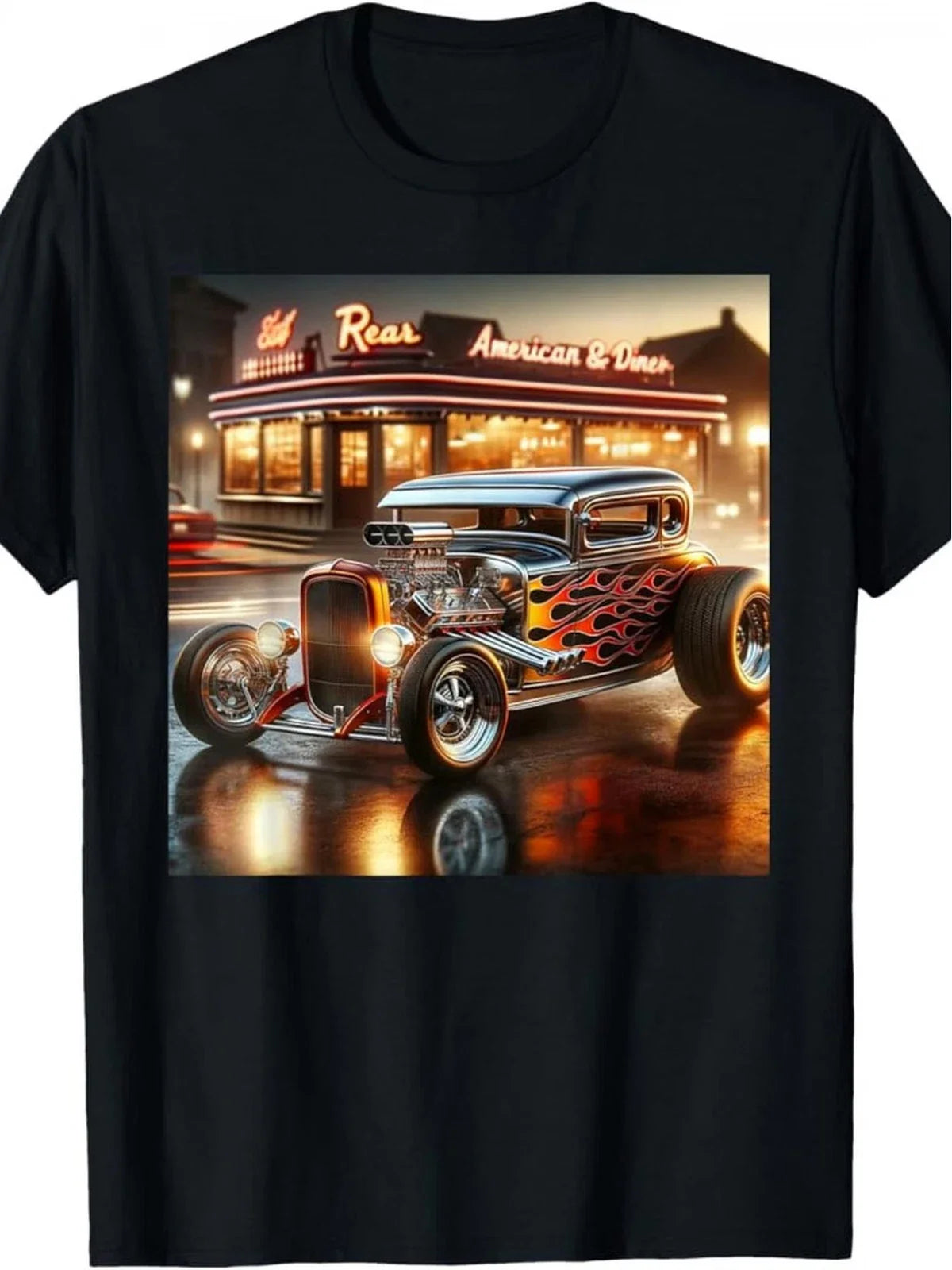 Men's Vintage Hot Rod Graphic - 100% Cotton Crew Neck Retro Muscle Car & Unisex