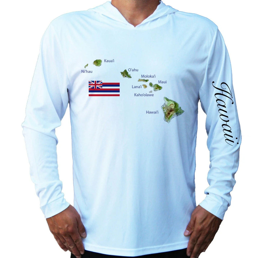 Hawaii State Map Flag Sport UV Protected UPF 50 Long Sleeve Hood Fishing Unisex