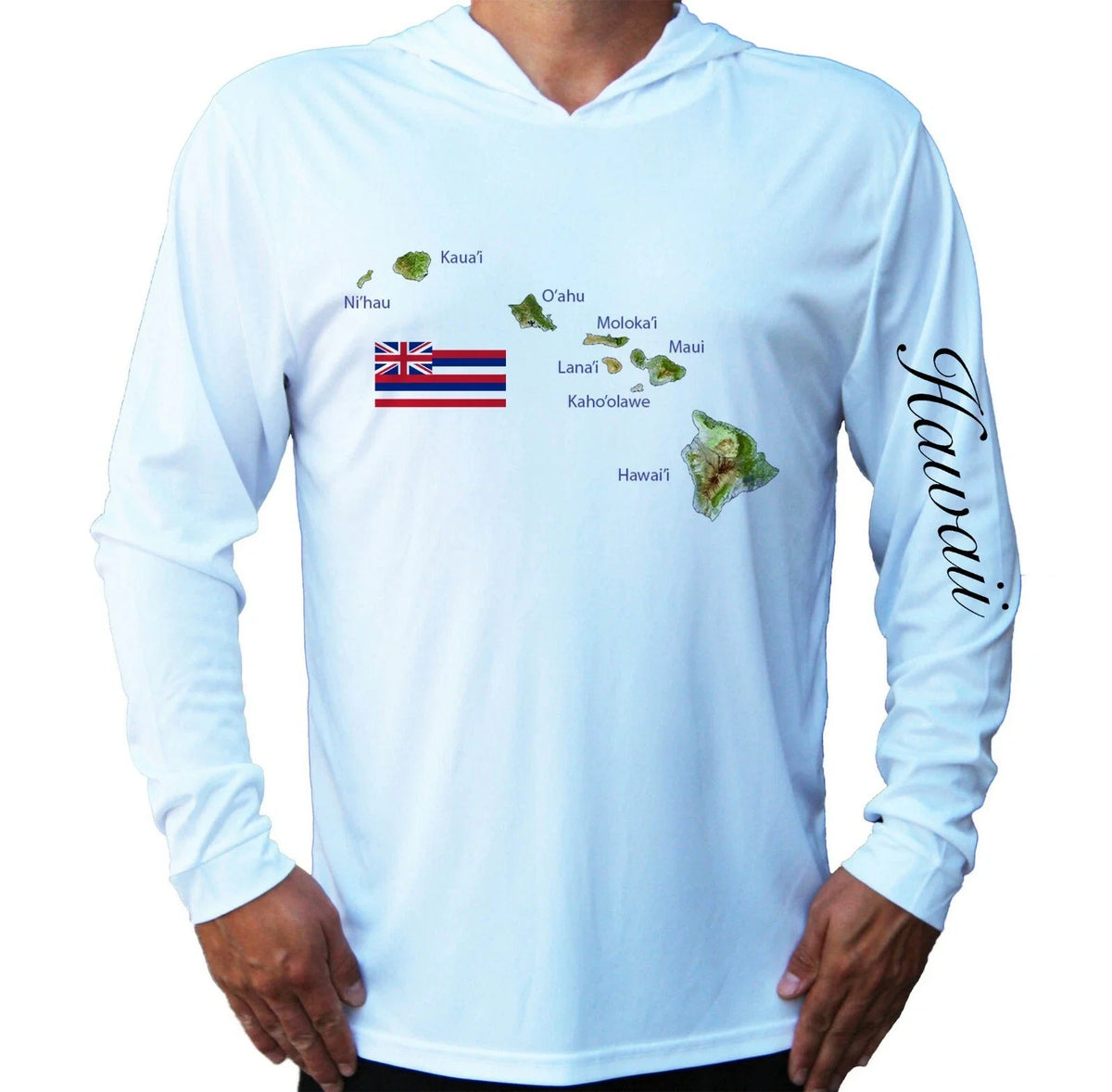 Hawaii State Map Flag Sport UV Protected UPF 50 Long Sleeve Hood Fishing Unisex