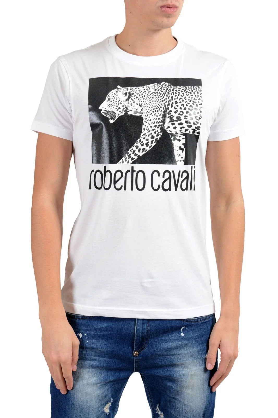 Roberto Cavalli Men's White Graphic Leopard Crewneck Size S M L XL Unisex
