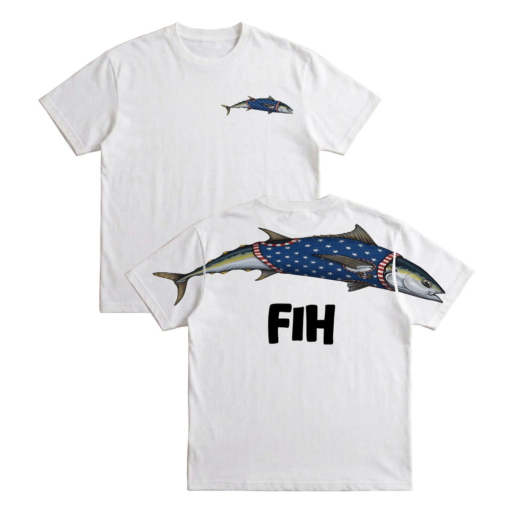 DRIPVITY Funny FIH Tuna T-Shirt USA Flag Fish Graphic Tee Patriotic Fishing Gift