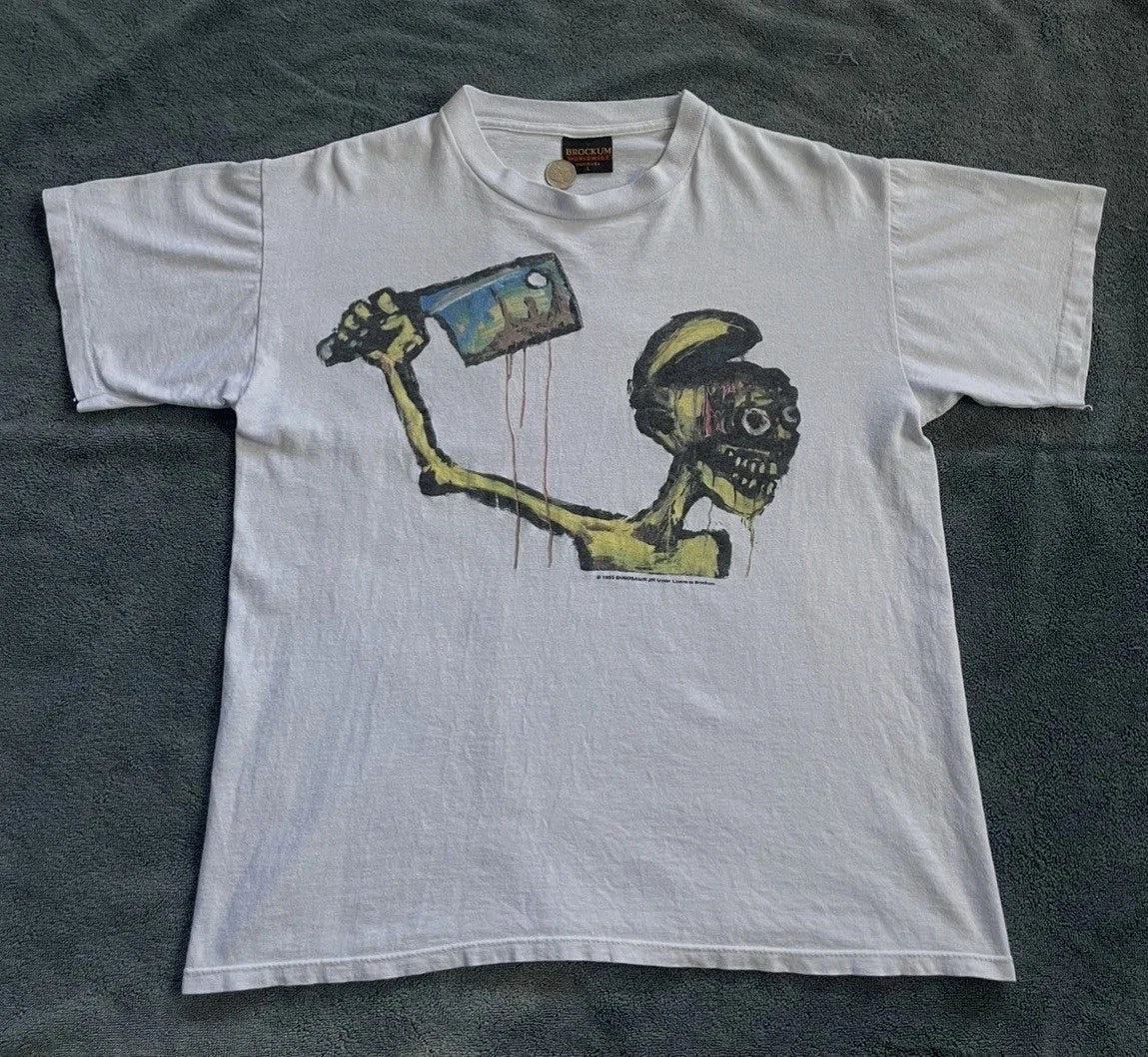Dinosaur Jr Vintage 90s White Tee L USA Made “START CHOPPING” Brockum Worldwide Unisex