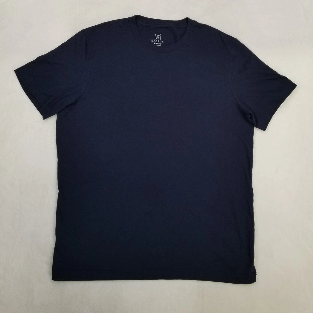 G George Navy Blue Basic Shirt Men's Large Short Sleeve Crew Neck Classic Casual Unisex