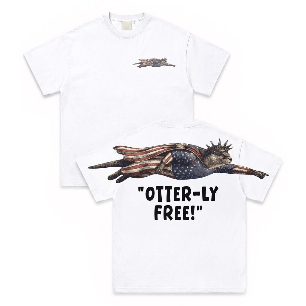 DRIPVITY Funny Otter T-Shirt Otter-ly Free Patriotic America Graphic Tee Adult
