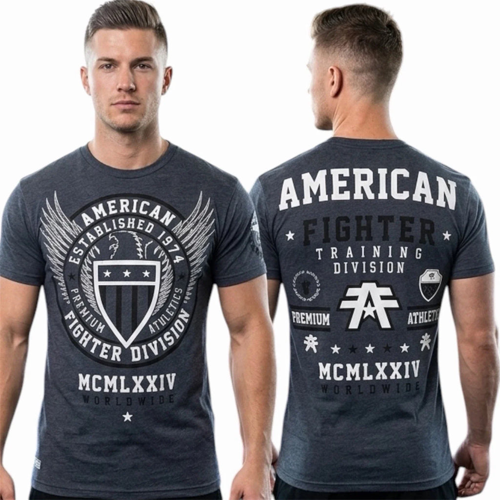 AMERICAN FIGHTER Navy Blue Heather BELIEVE Athletic Graphic NWT Unisex