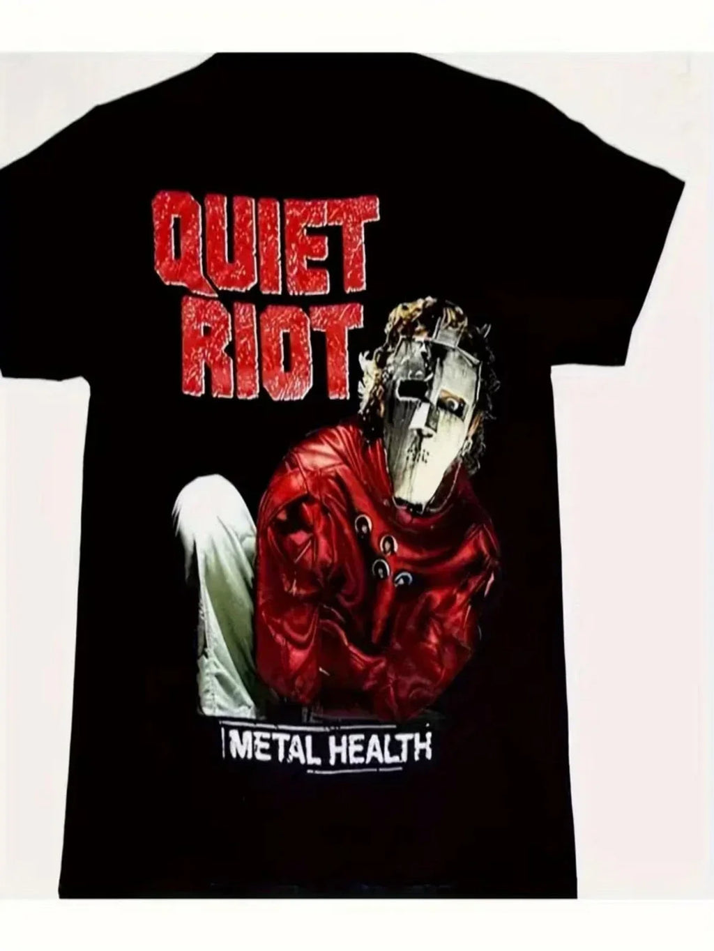 Men's "Quiet Riot" Retro Rock Character Graphic , Casual Short Sleeve Cre Unisex